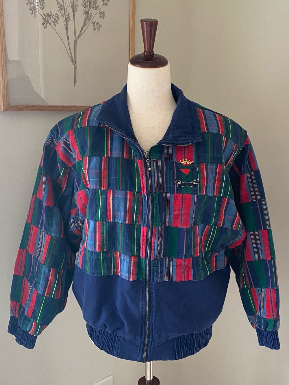 Vintage 90s Lavon Sport Navy/Red Plaid Track Jacket